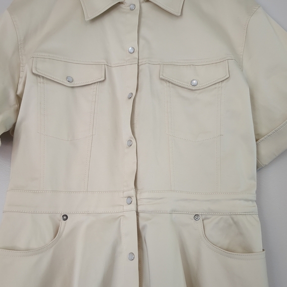 NWT Zara Dress Women's Large Pearl Button Up Cream Knee Length Pockets Collar - Picture 2 of 11